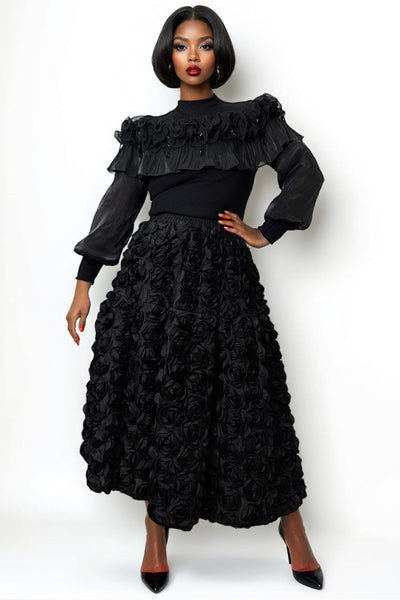 X7875 BEADED FRINGE RUFFLE SWEATER
