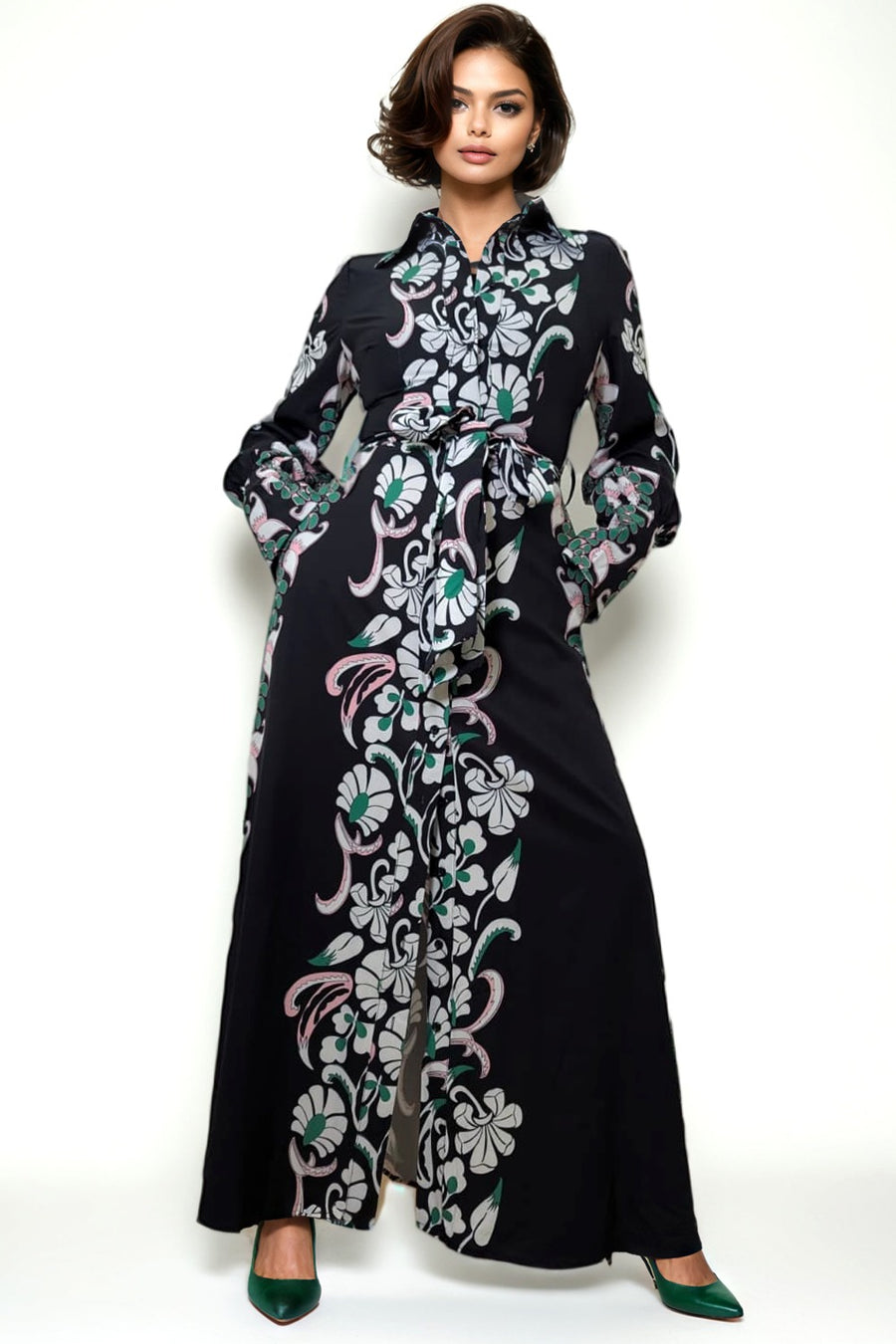 B1031 FUNKY FLORAL SHIRT DRESS