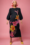 N2525 PUFF SLEEVE CRINKLED DRESS