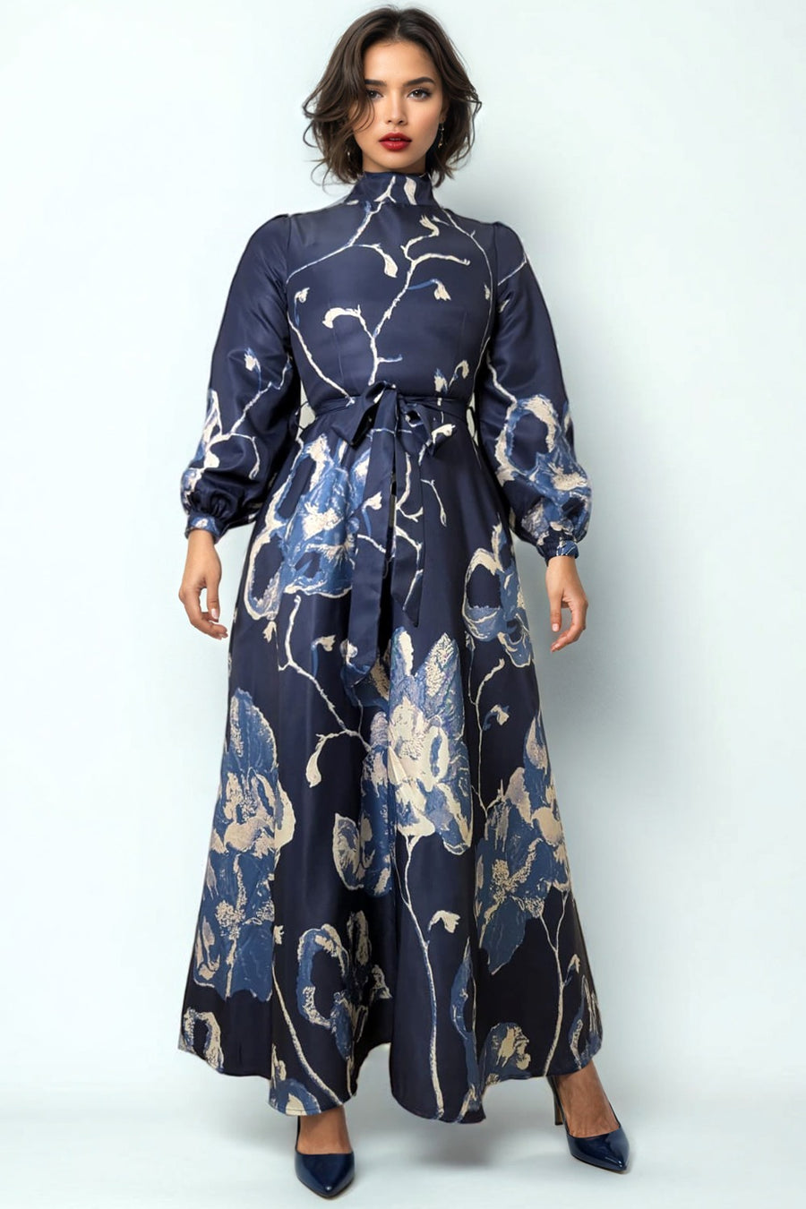 GF1169 INKBLOT FLORAL MAXI DRESS