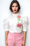 S3090 BEADED FLOWER APPLIQUE TOP
