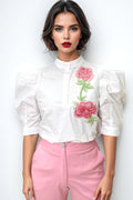 S3090 BEADED FLOWER APPLIQUE TOP