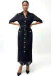 E73056 BUTTONS & LACE MAXI DRESS (BLK, BLUE)
