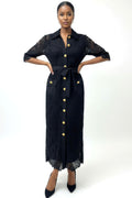 E73056 BUTTONS & LACE MAXI DRESS (BLK, BLUE)