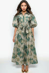 A95142 BROCADE PUFF SLEEVE MAXI DRESS