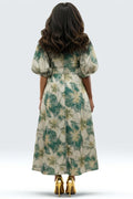 A95142 BROCADE PUFF SLEEVE MAXI DRESS