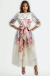 X2502 FLORAL PIPING SHEER MAXI DRESS