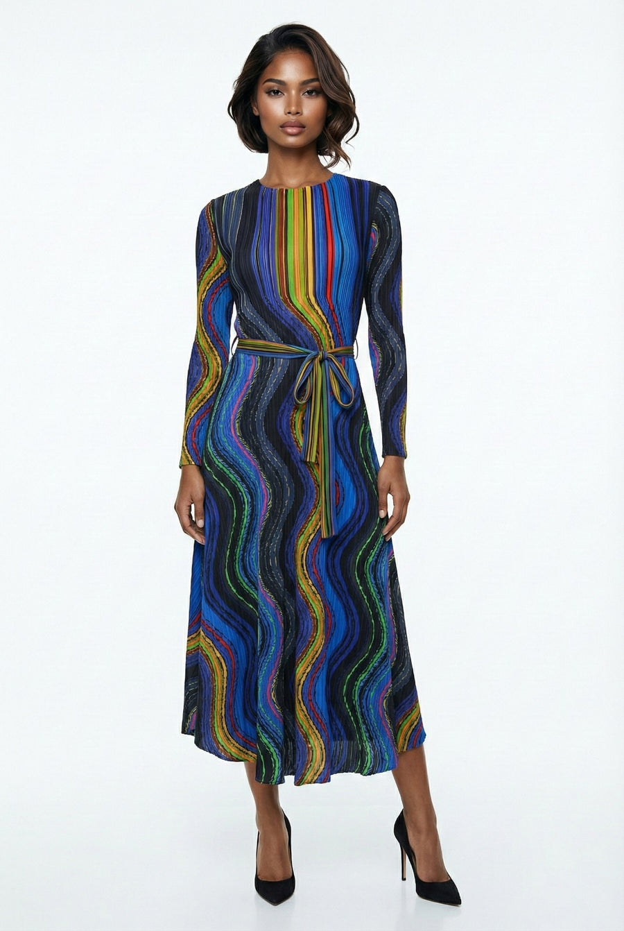 abstract dress maxi Abstract Print Maxi Dress with Long Sleeves