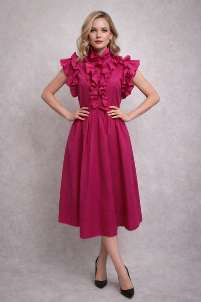 A95053 CHIC RUFFLE-TRIM MIDI DRESS