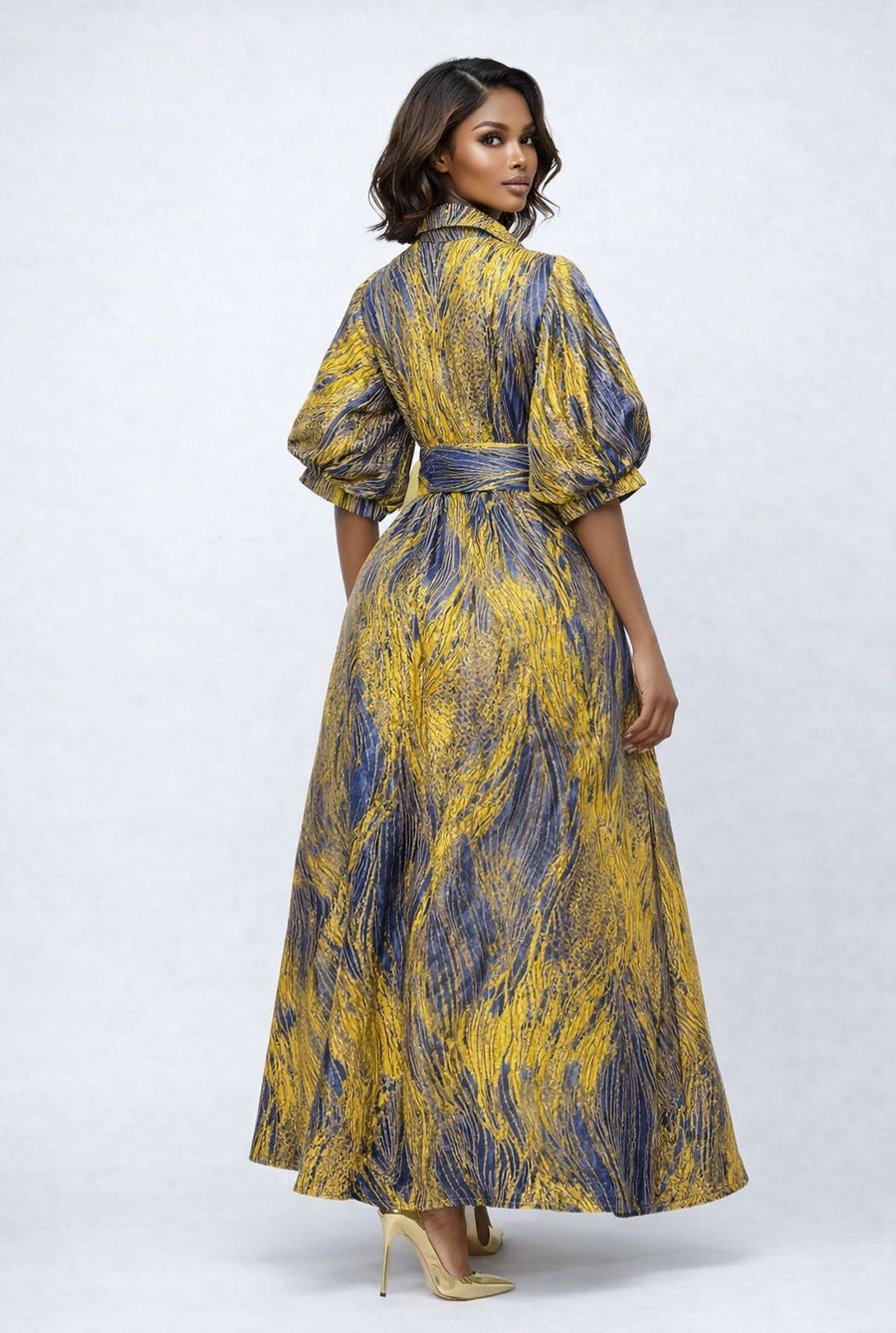 A95130A STRUCTURED BROCADE MAXI DRESS