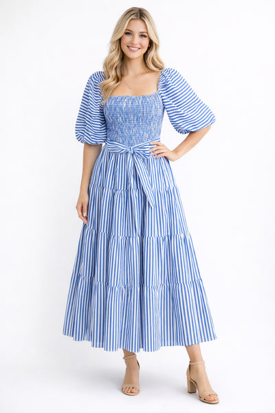 W85851 SEABREEZE TIERED STRIPE MAXI DRESS
