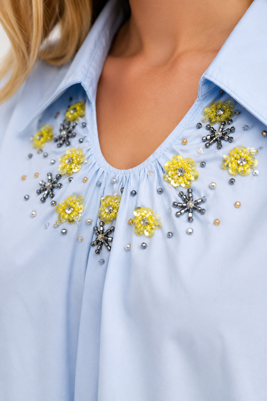 T260017 BEADED APPLIQUE COTTON TUNIC TOP