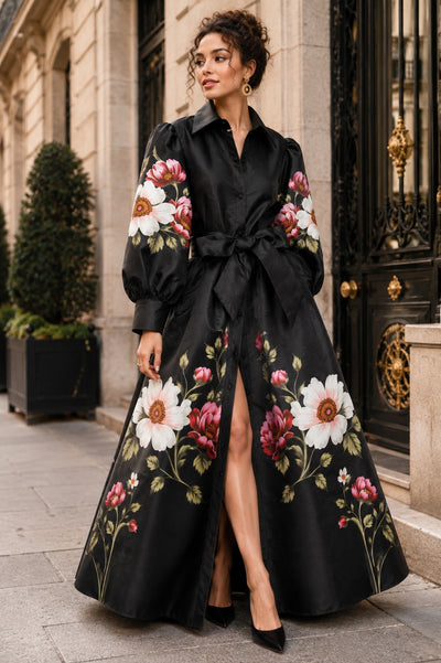 T260046 MIDNIGHT GARDEN MIKADO MAXI DRESS