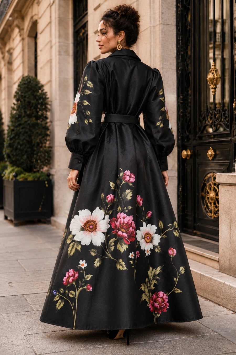 T260046 MIDNIGHT GARDEN MIKADO MAXI DRESS