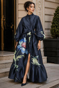 TL9013 RUFFLE HEM FLORAL MIKADO MAXI DRESS