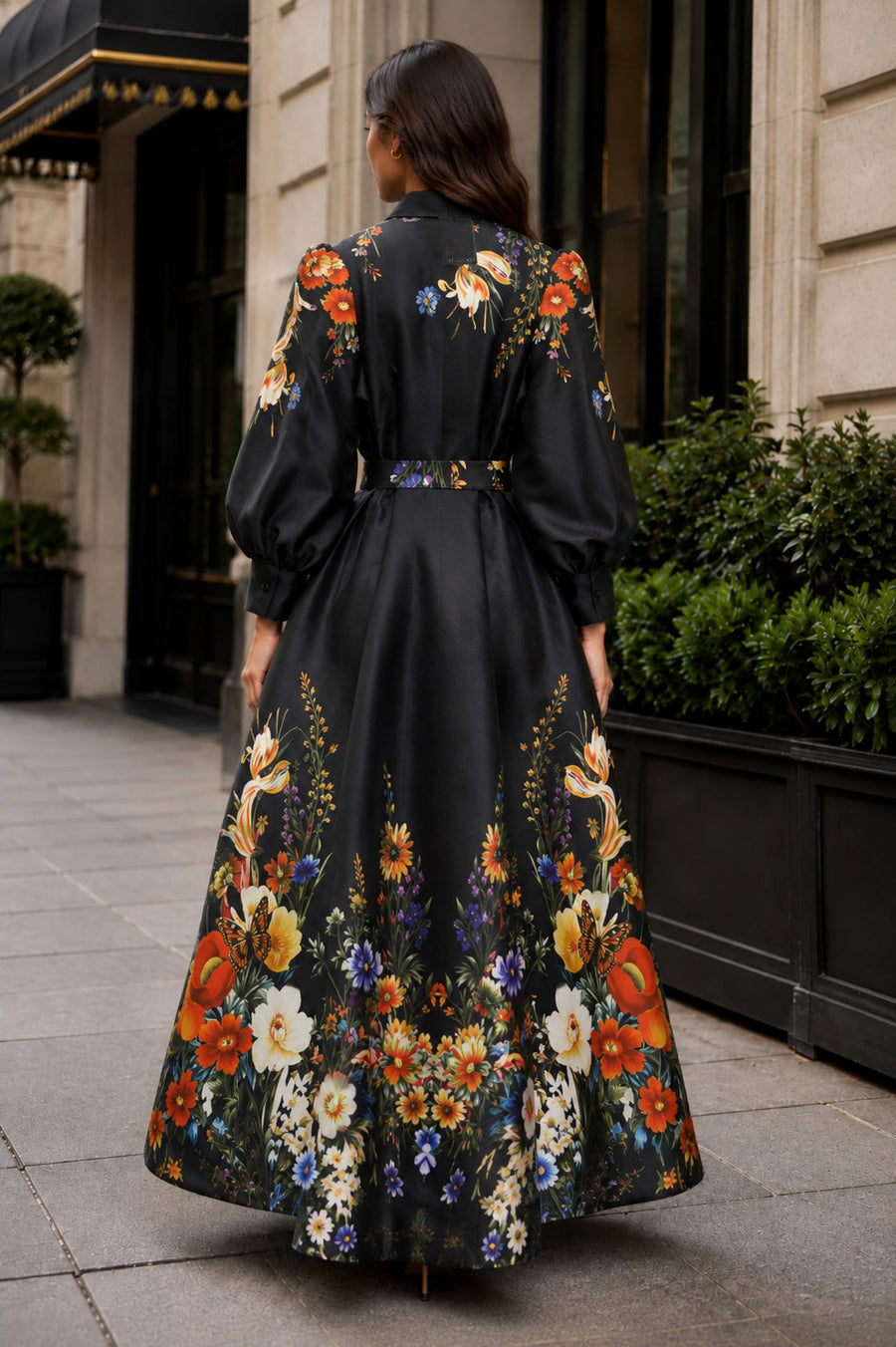 CH6773 BUTTERFLY BOTANICAL GARDEN MIKADO MAXI DRESS