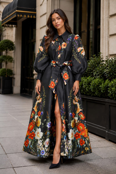 CH6773 BUTTERFLY BOTANICAL GARDEN MIKADO MAXI DRESS