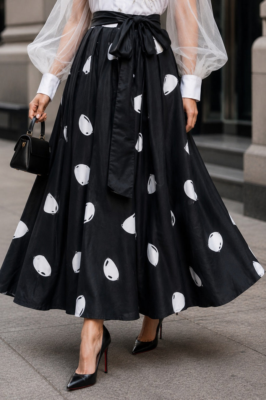 X8121 ARTFUL PETAL PRINT PLEATED MAXI SKIRT