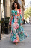 GF17873 TROPICAL PLEATED MAXI DRESS