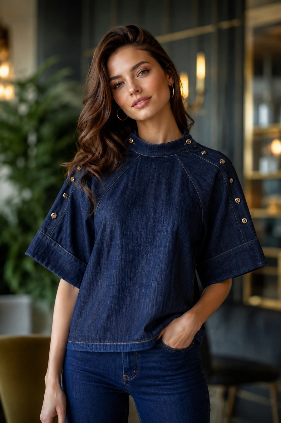 E8106 DENIM BUTTON DETAIL TOP