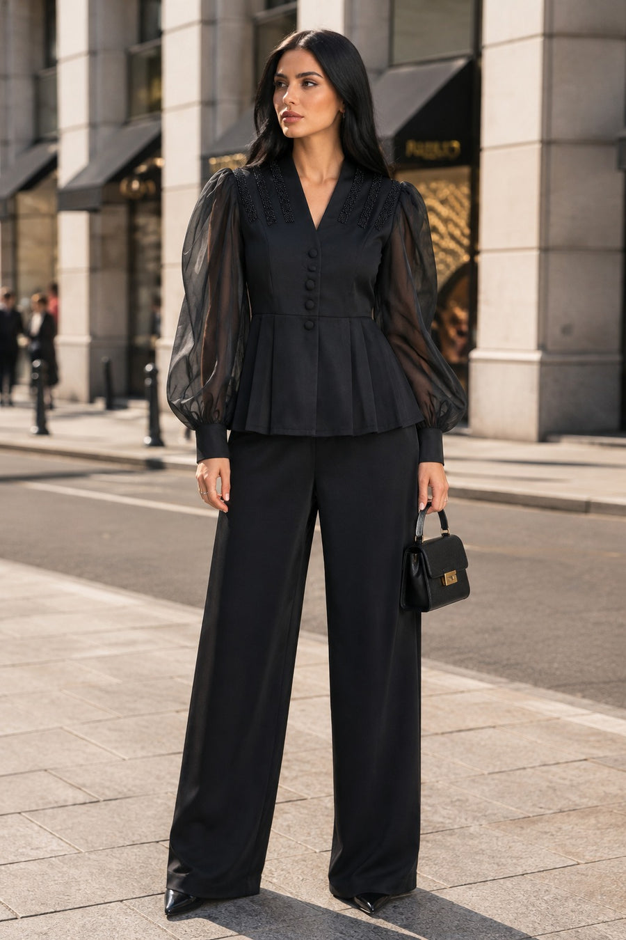 S3182 PLEATED SUIT TOP / PANT SET