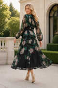 CH908AB VINTAGE ORGANZA ROSE GARDEN MAXI SKIRT SET