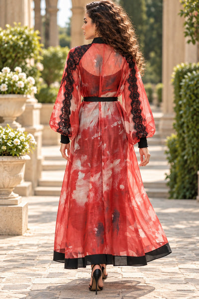 P0259 WATERCOLOR LACE-TRIM MAXI DRESS (WINE, GRN)
