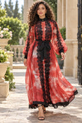 P0259 WATERCOLOR LACE-TRIM MAXI DRESS (WINE, GRN)