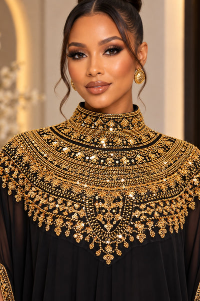 W6615 EMBELLISHED CAPE MAXI DRESS