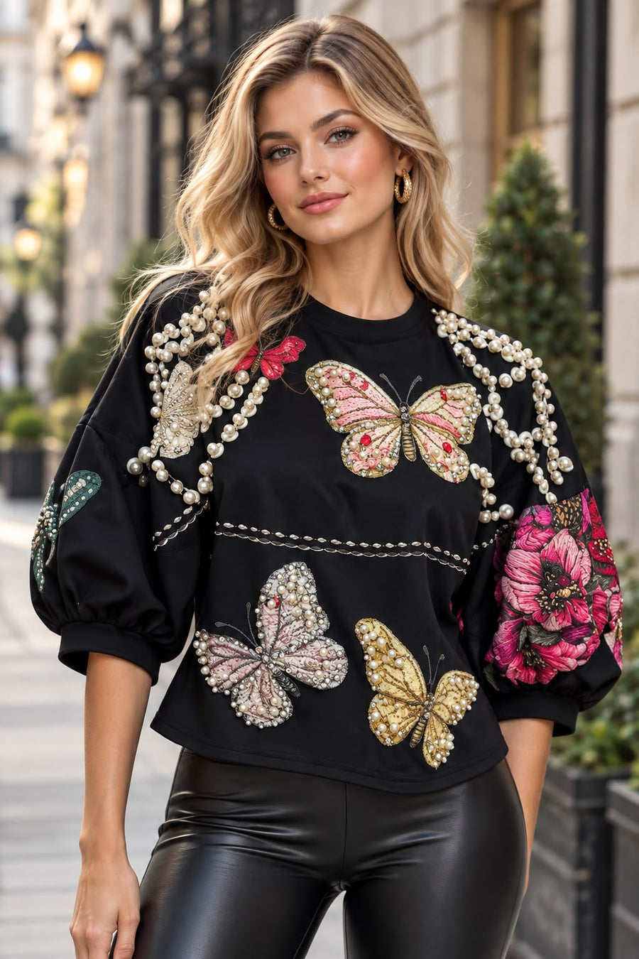 H6812 EMBELLISHED BUTTERFLY GARDEN TOP