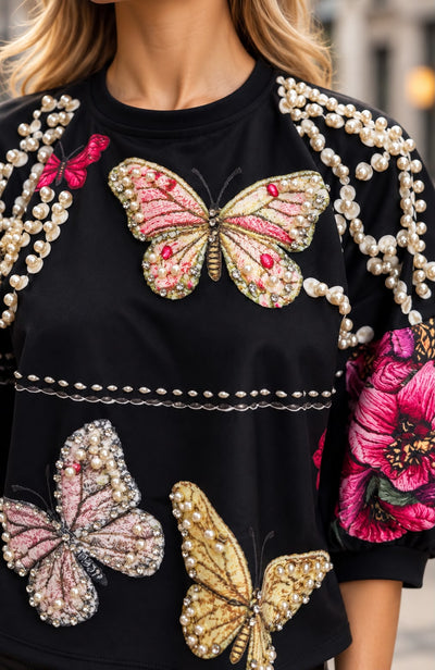 H6812 EMBELLISHED BUTTERFLY GARDEN TOP