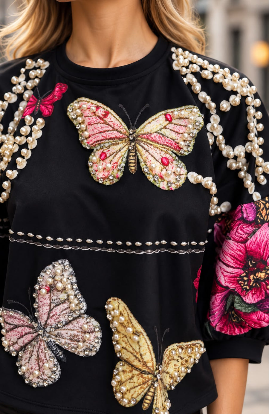 H6812 EMBELLISHED BUTTERFLY GARDEN TOP