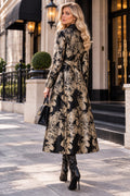 TL0061 METALLIC FLORAL JACQUARD BELTED MIDI JACKET DRESS