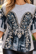 CH937 EMBELLISHED GRAPHIC CORSET T-SHIRT TOP