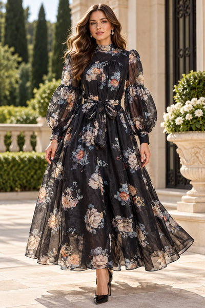 CH925 MIDNIGHT GARDEN ORGANZA MAXI DRESS