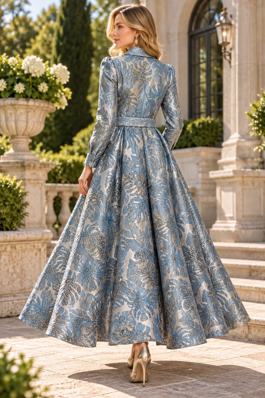 GF17862 TROPICAL FERN BROCADE MAXI DRESS (SPRING)