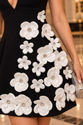 A97001 3D FLORAL APPLIQUÉ MINI DRESS