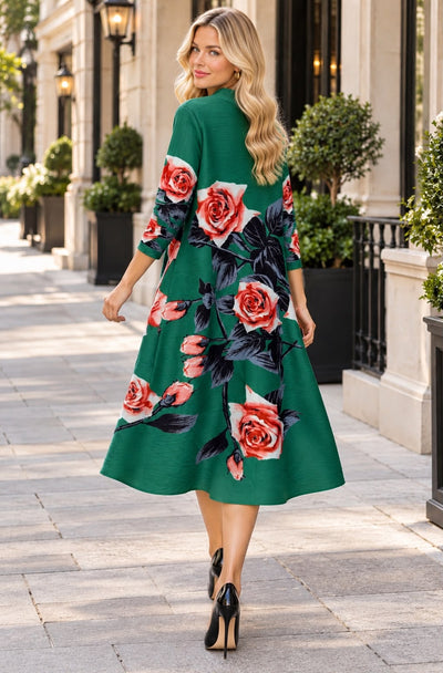 N2667 ROSE GARDEN BOUNCY CRINKLE MIDI DRESS