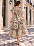 X8085 POLKA DOT RUFFLE TIRED MAXI DRESS