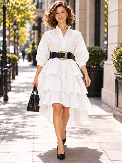 A92110 HI-LO LAYERED DRESS (WHT, PINK)
