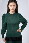 SK24020  SWEATER TOP (GRN, BLK)