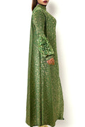 N2454 GREEN LONG SLEEVE MAXI CRINKED DRESS