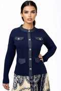 LS8002 ROUND NECK CARDIGAN SWEATER (LIGHT BLUE, NAVY)