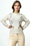 LS65017 FLORAL APPLIQUE PULLOVER SWEATER (BLUE, WHT)