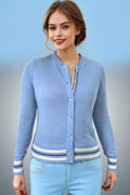 LS65022 EYELET CARDIGAN SWEATER (WHT, BLUE)