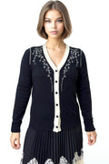 H5830 FLORAL VINE CARDIGAN SWEATER (WHT, BLK)