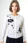 H5835 FLORAL CARDIGAN SWEATER (BLK, WHT)