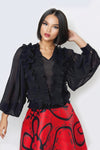 W5701 VNECK RUFFLE TOP (BLK, GRN)