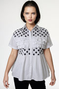 W5911 POLKA DOT TOP (WHT, BLK)