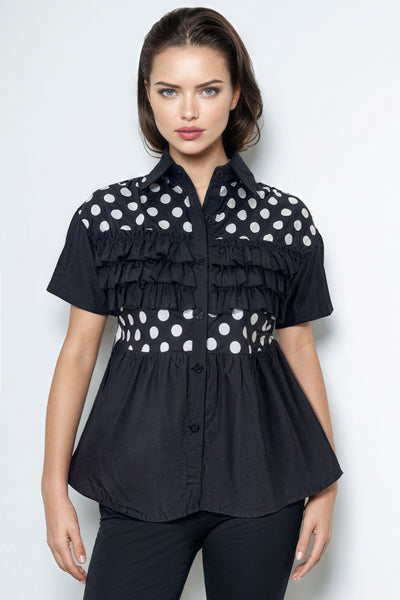 W5911 POLKA DOT TOP (WHT, BLK)